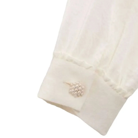 ZARA | Ecru | BUTTONED TIED BLOUSE - Picture 5 of 11